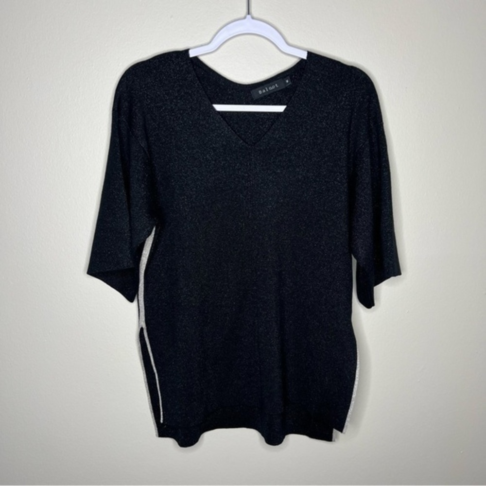 Baloot Black Gold Metallic Shimmer Short Flare Sleeve Sweater‎